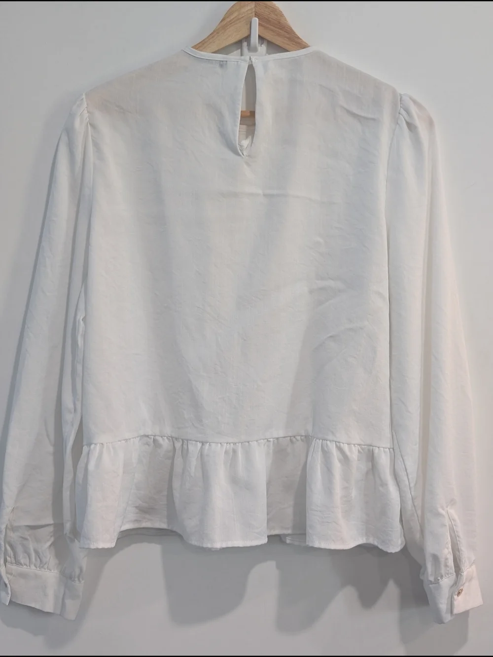 Zara Ladder Stitch Peplum Blouse White Pleated Size Large